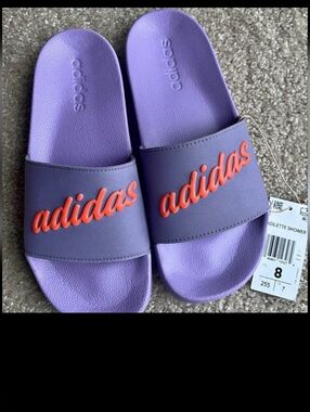 Adidas Purple Slide Sandals with Orange  Logo